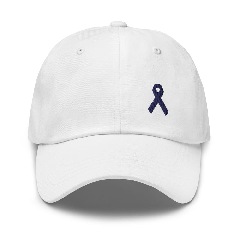 Colon Cancer Awareness Dad Hat with Dark Blue Ribbon
