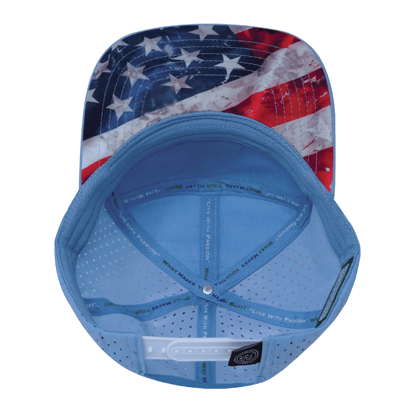 **ADULT** Color Vibes Hat - Flat Bill - Rugged Flag - Baby Blue / White - Laser Mesh