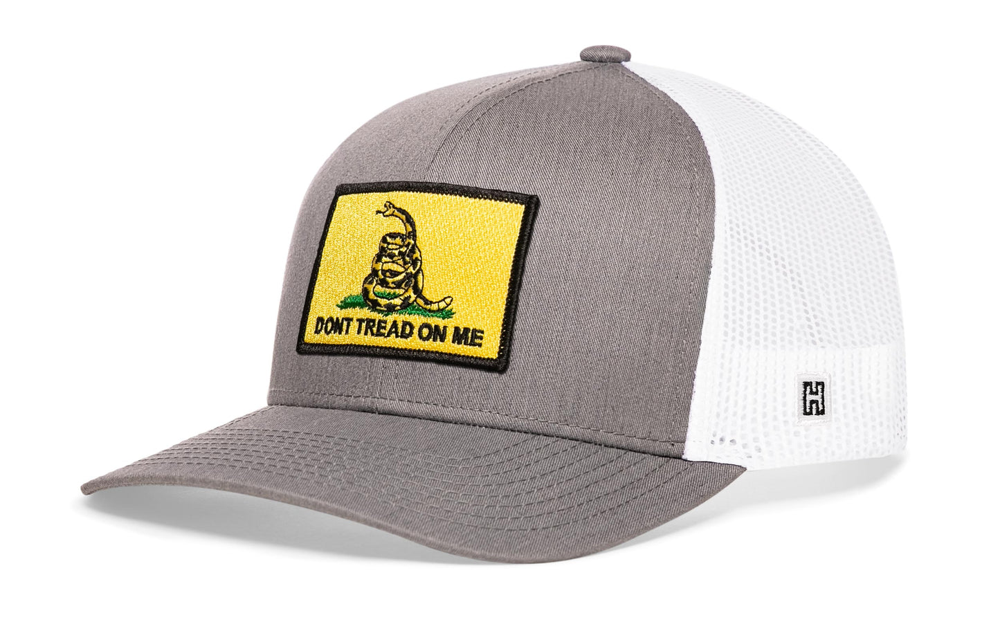 Dont Tread On Me Trucker Hat | Black Gadsden Flag Yellow Snapback