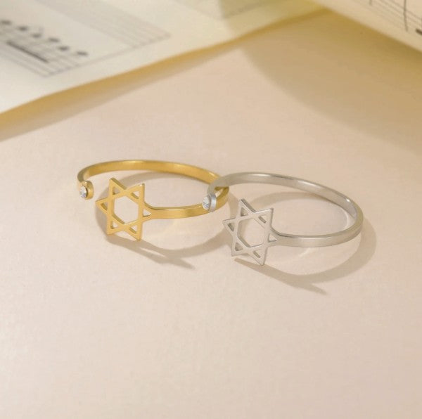Adjustable Star of David Open Ring