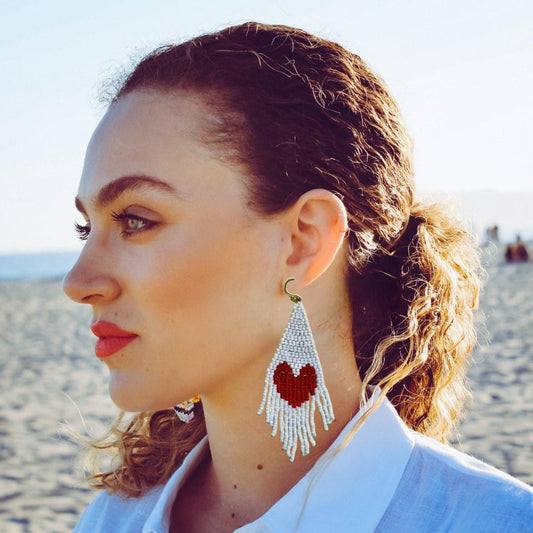 Heartfelt Valentine's Day Seed Bead Earrings - Thailand