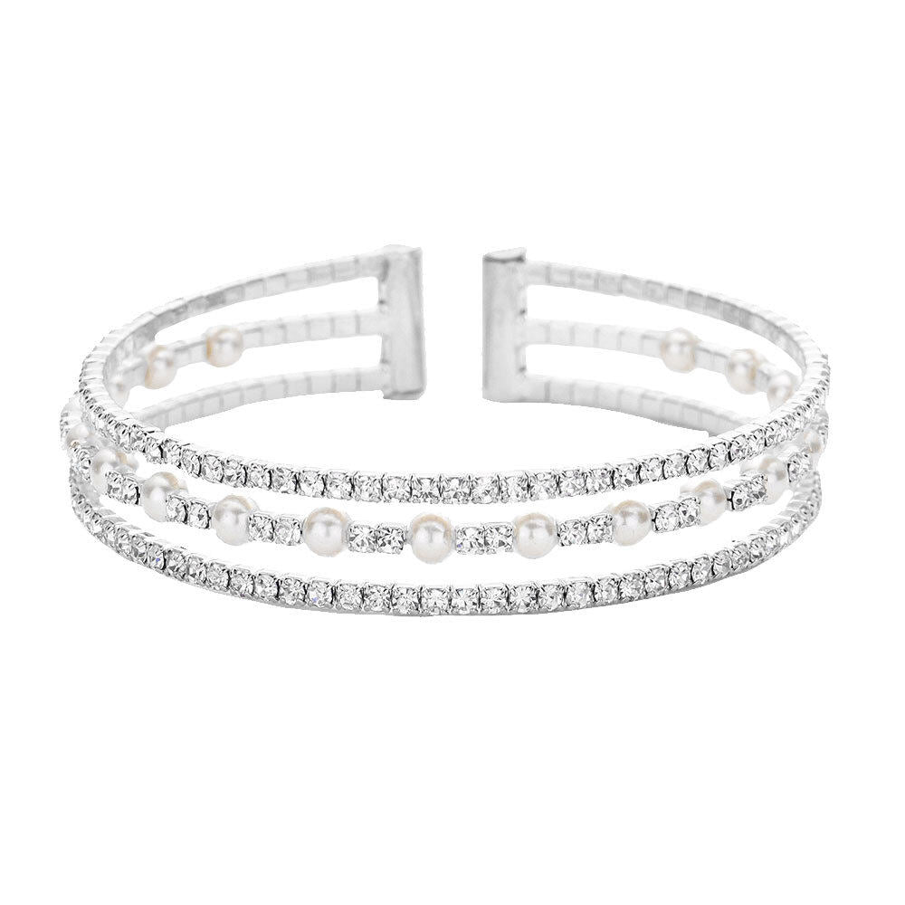 Elegant Pearl Accented Rhinestone Cuff Bracelet
