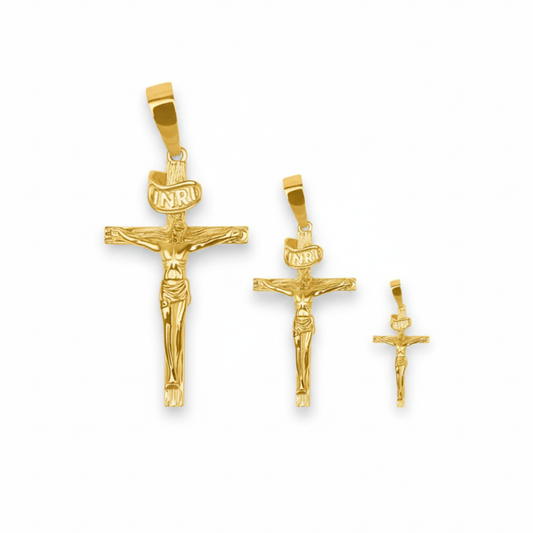 Jesus Crucifix Cross Pendant 925 Sterling Silver in 14K Gold