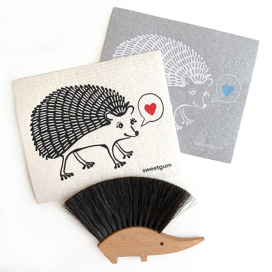 Hedgehog | White on Grey | Swedish Dishcloth