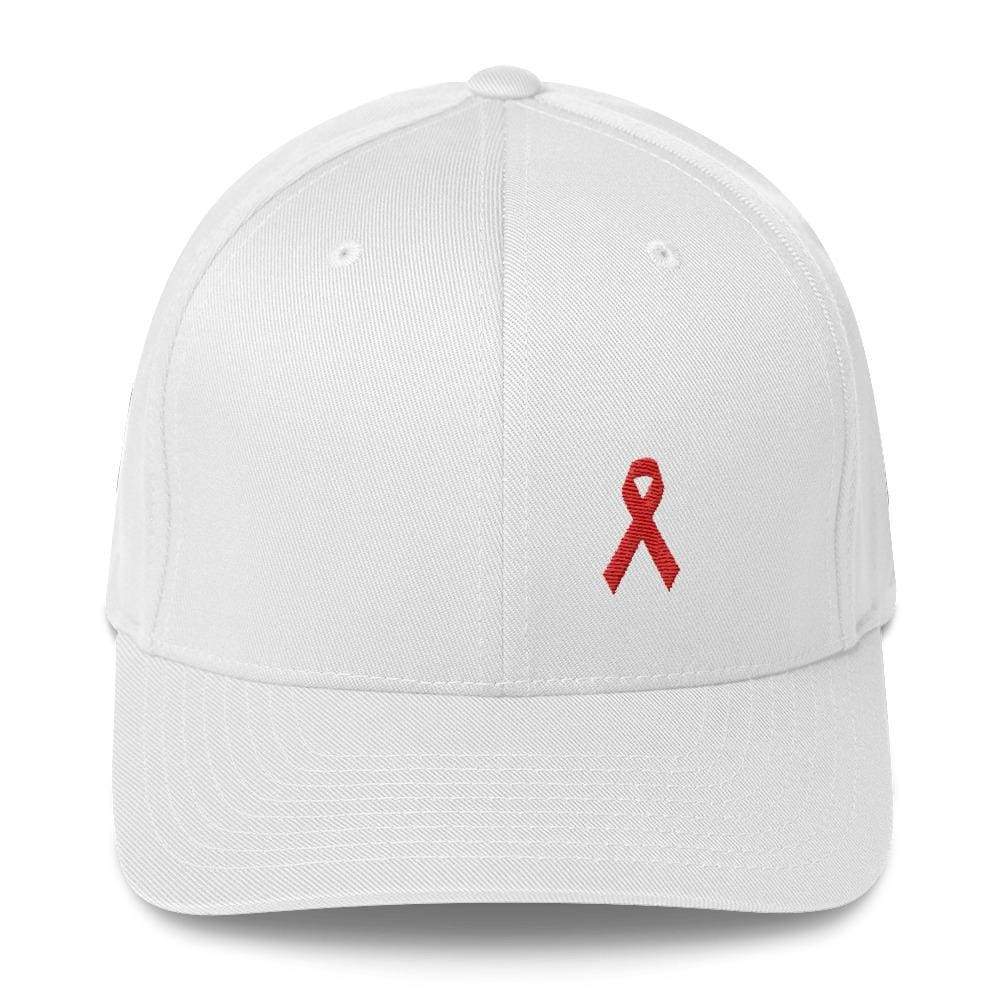 HIV/AIDS or Blood Cancer Awareness Fitted Hat with Red Ribbon