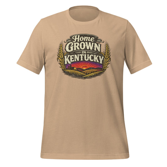 Home Grown in Kentucky T-Shirt | Vintage Wheat & Hills Design | Classic Cotton