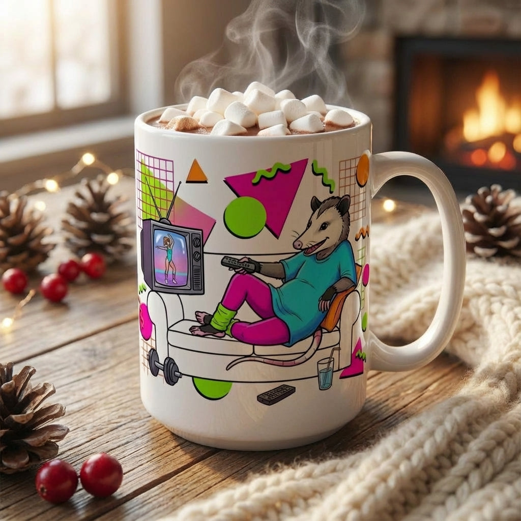 Neon Aerobics Possums - Retro Relaxation - 15oz Mug