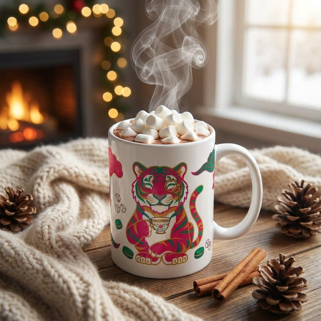 Mahjong Night Tigers - Tea Time Tiger - 15oz Mug