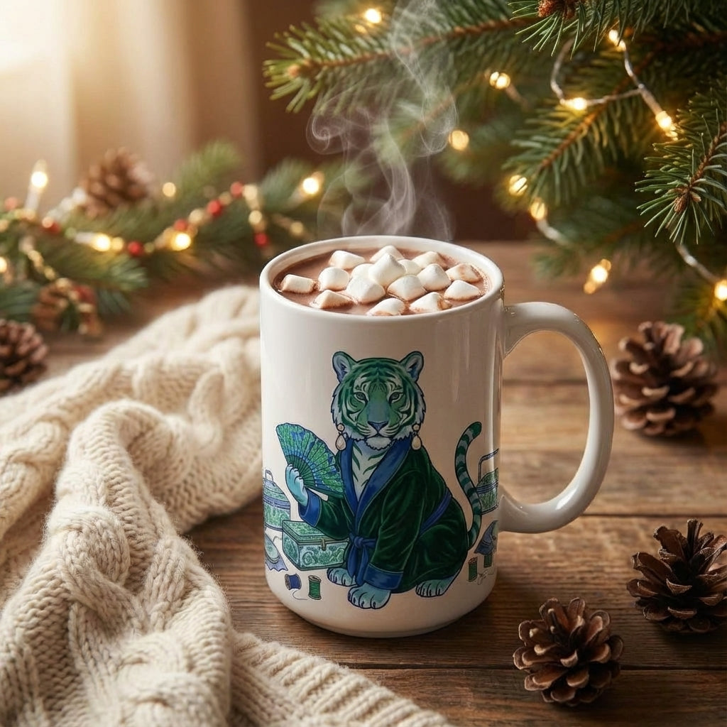 Mahjong Night Tigers - Grandmillennial Glam - 15oz Mug