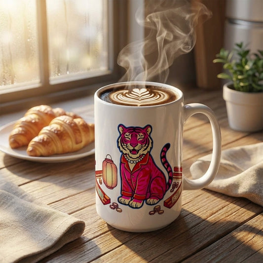 Mahjong Night Tigers - Lantern Lit Luck - 15oz Mug