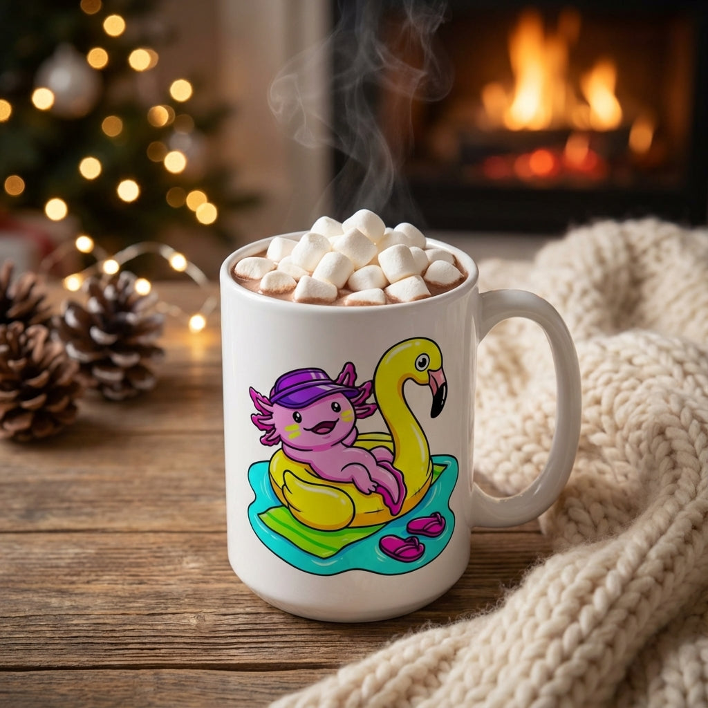 Pool Party Axolotls - Poolside Axolotl Sunbather - 15oz Mug