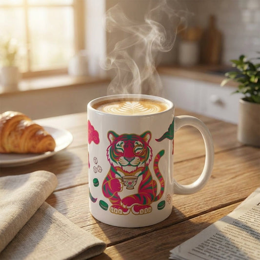 Mahjong Night Tigers - Tea Time Tiger - 15oz Mug