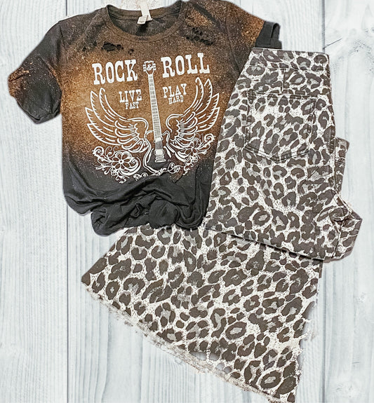 Bella Canvas Distressed Bleached Rock & Roll Graphic Tee