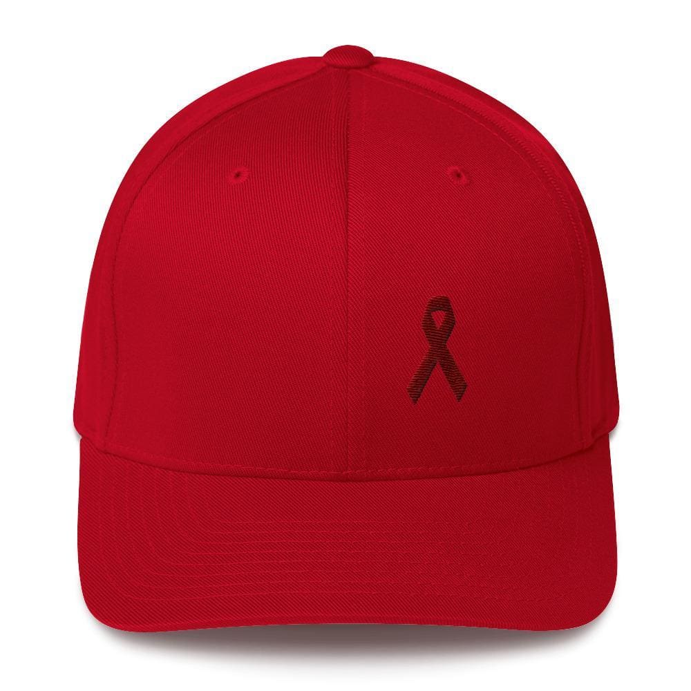 Multiple Myeloma Awareness Twill Fitted Hat with Burgundy Ribbon