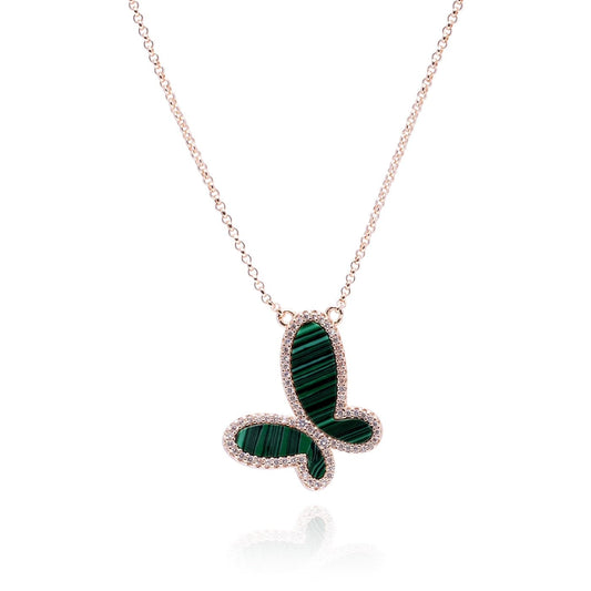 Silver Mother of Perl & Cubic Zirconia Butterfly Necklace Jewelry