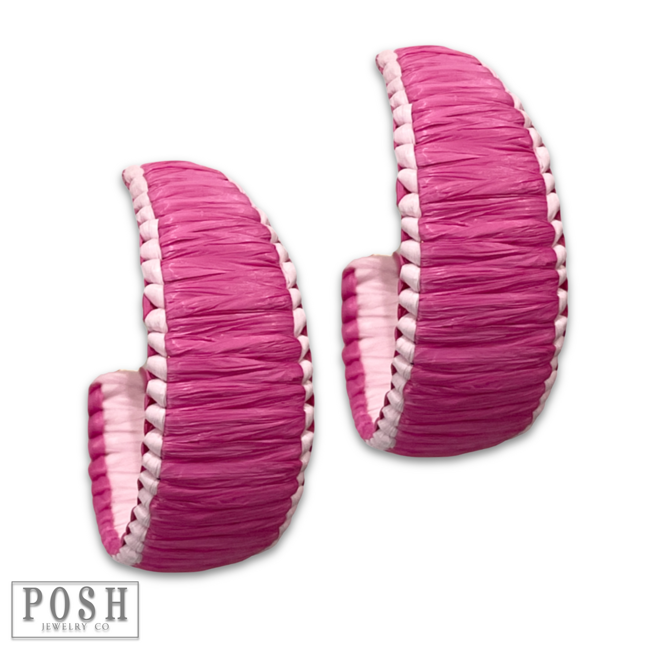 White rim raffia hoop earring