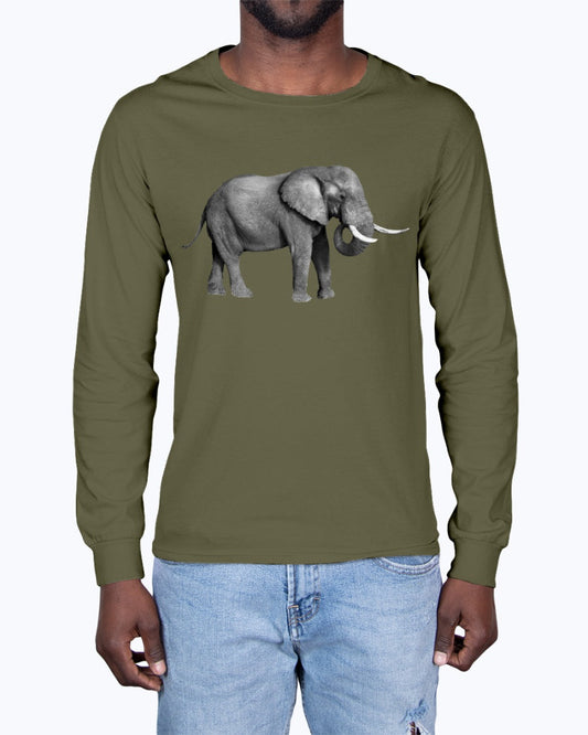 Grazing African Elephant, African Elephant, Elephant lovers, wildlife fans, Moss Apparel, Unisex Long Sleeve T-Shirt