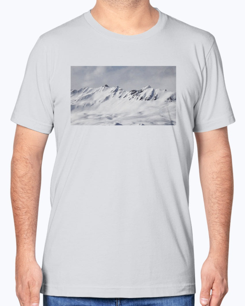 French Alps Mountain View, Skiing and Snowboarding Fan Apparel, Moss Apparel, Unisex T-Shirt