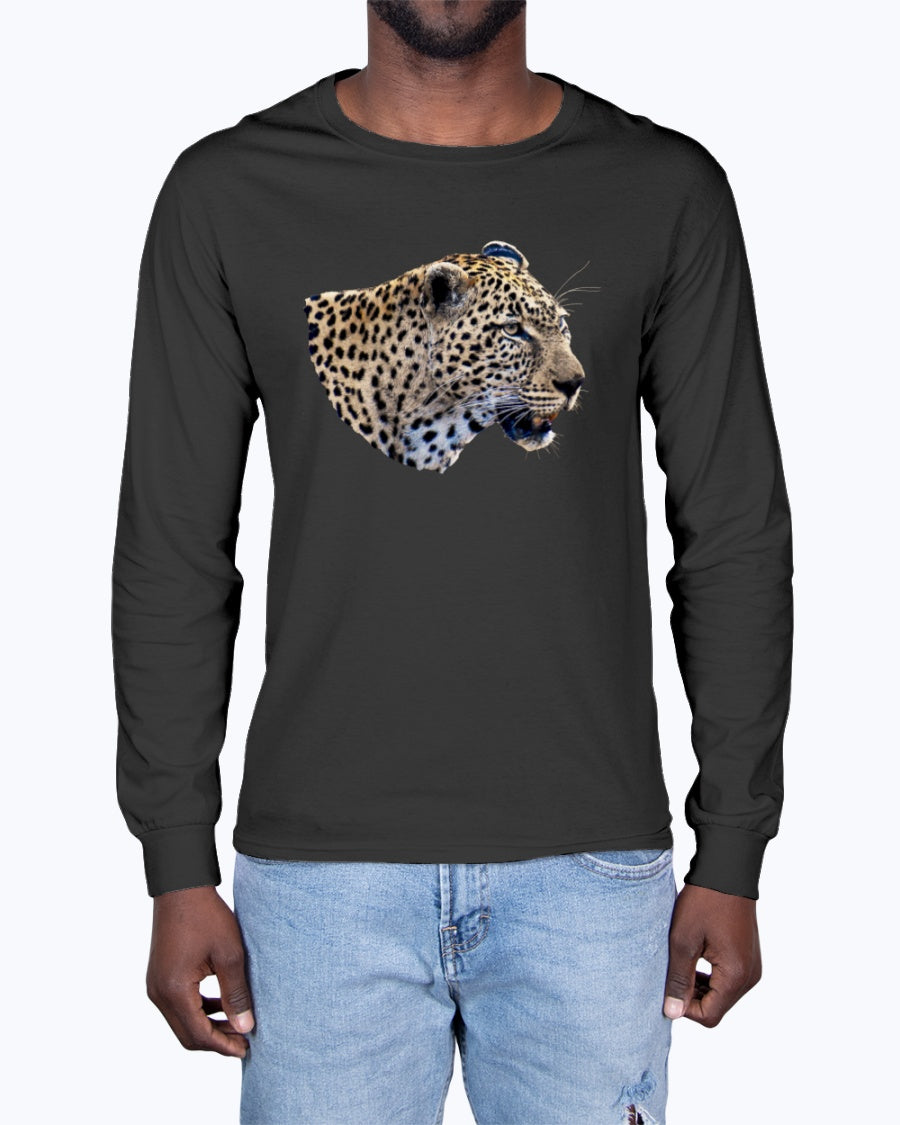 Leopard's Smile, Nature Lover's Cozy Apparel, cat lovers, wildlife fans, Moss Apparel, Unisex Long Sleeve T-Shirt