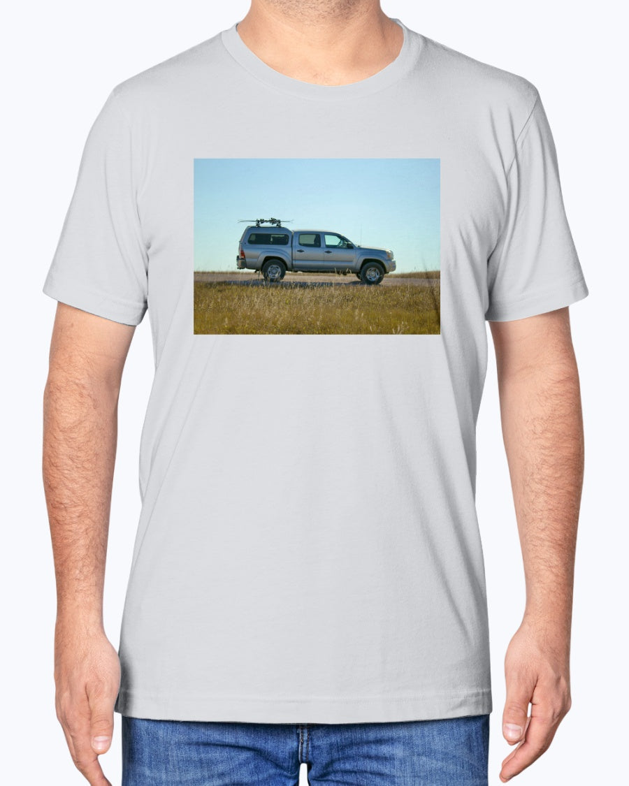 Lost Skier in a Tacoma, Bad Lands South Dakota, Moss Apparel, Unisex T-Shirt