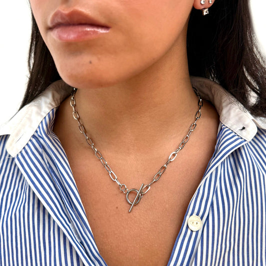 JAMIE SILVER TOGGLE PAPERCLIP CHAIN NECKLACE