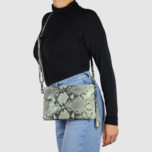 Italian Genuine Python-Print Suede Crossbody Bag 111301