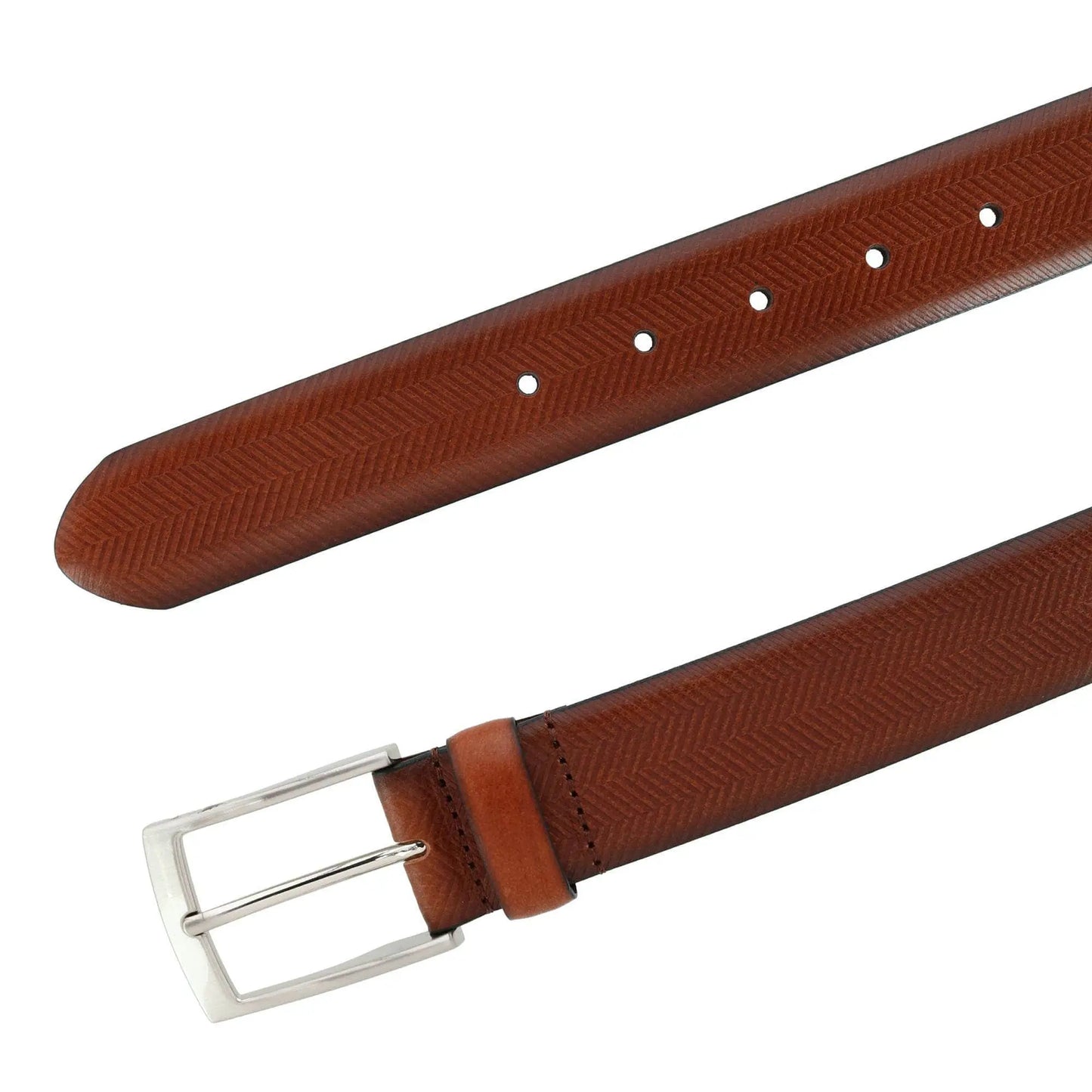 Gregorio 35mm Herringbone Embossed Feather Edged Leather Belt Trafalgar Store