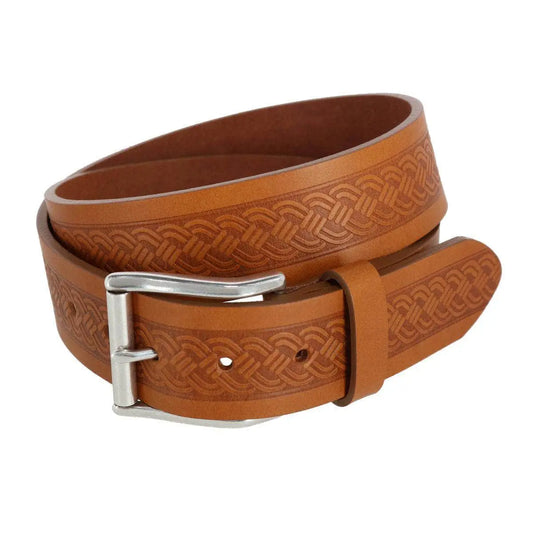 Grady 40mm Celtic Scroll Embossed Leather Jean Belt Trafalgar Store