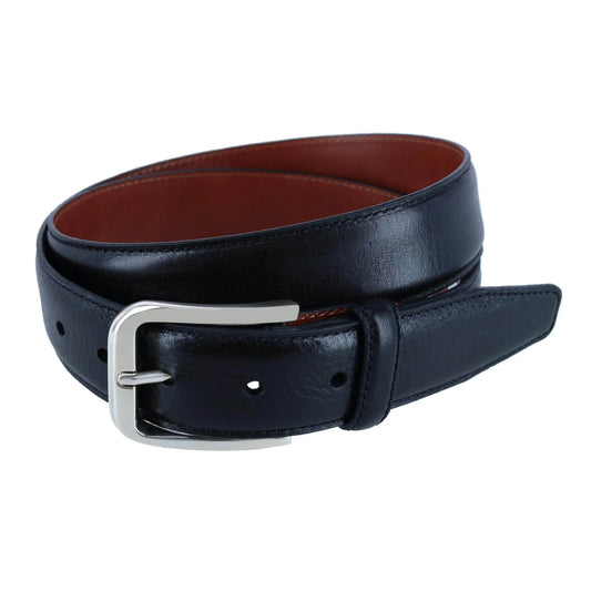 35MM Pebble Grain Leather Belt with Silver Buckle Trafalgar Store