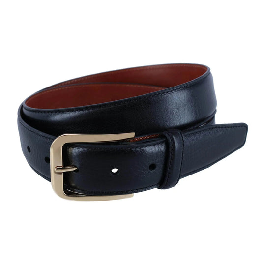 35MM Pebble Grain Leather Belt with Gold Buckle Trafalgar Store