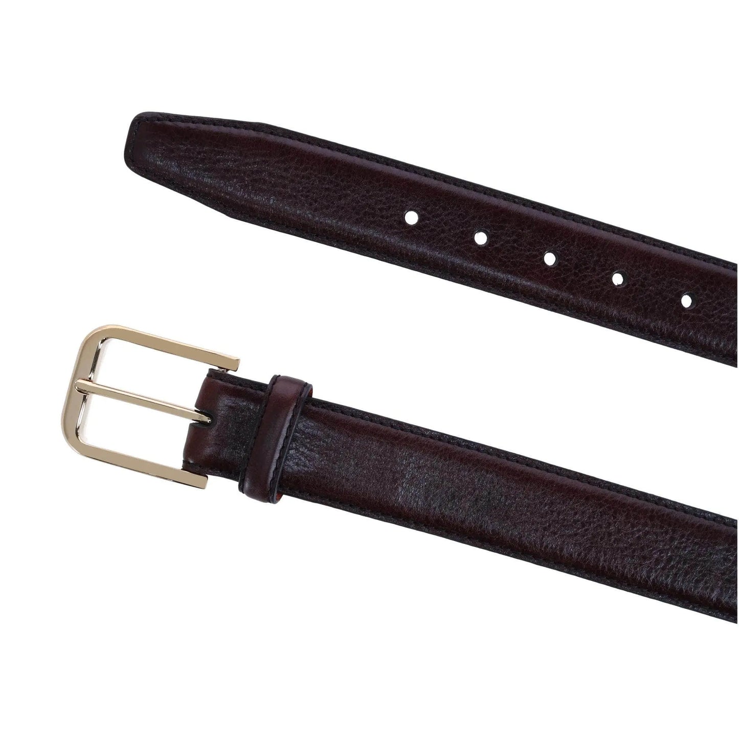 35MM Pebble Grain Leather Belt with Gold Buckle Trafalgar Store