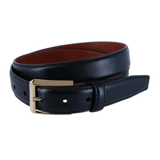 30MM Pebble Grain Leather Belt with Gold Buckle Trafalgar Store