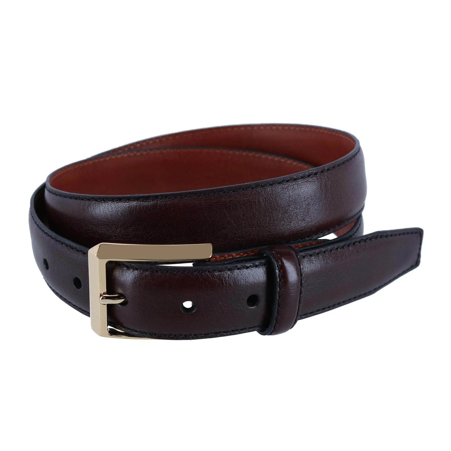 30MM Pebble Grain Leather Belt with Gold Buckle Trafalgar Store