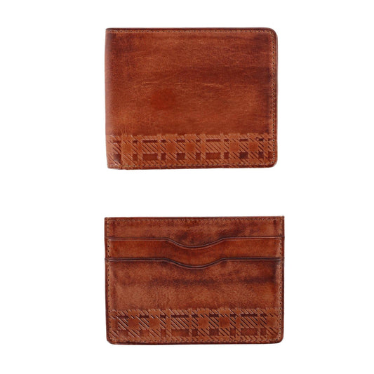 Caelen Plaid Embossed Bi-Fold Wallet and Card Case Combo Trafalgar Store