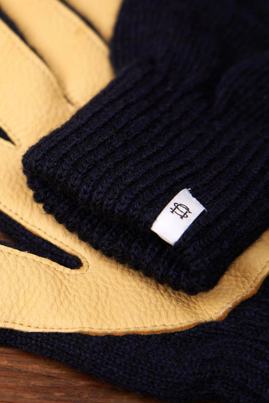 Navy Melange Fingerless Glove with Natural Deerskin Palm UPSTATE STOCK