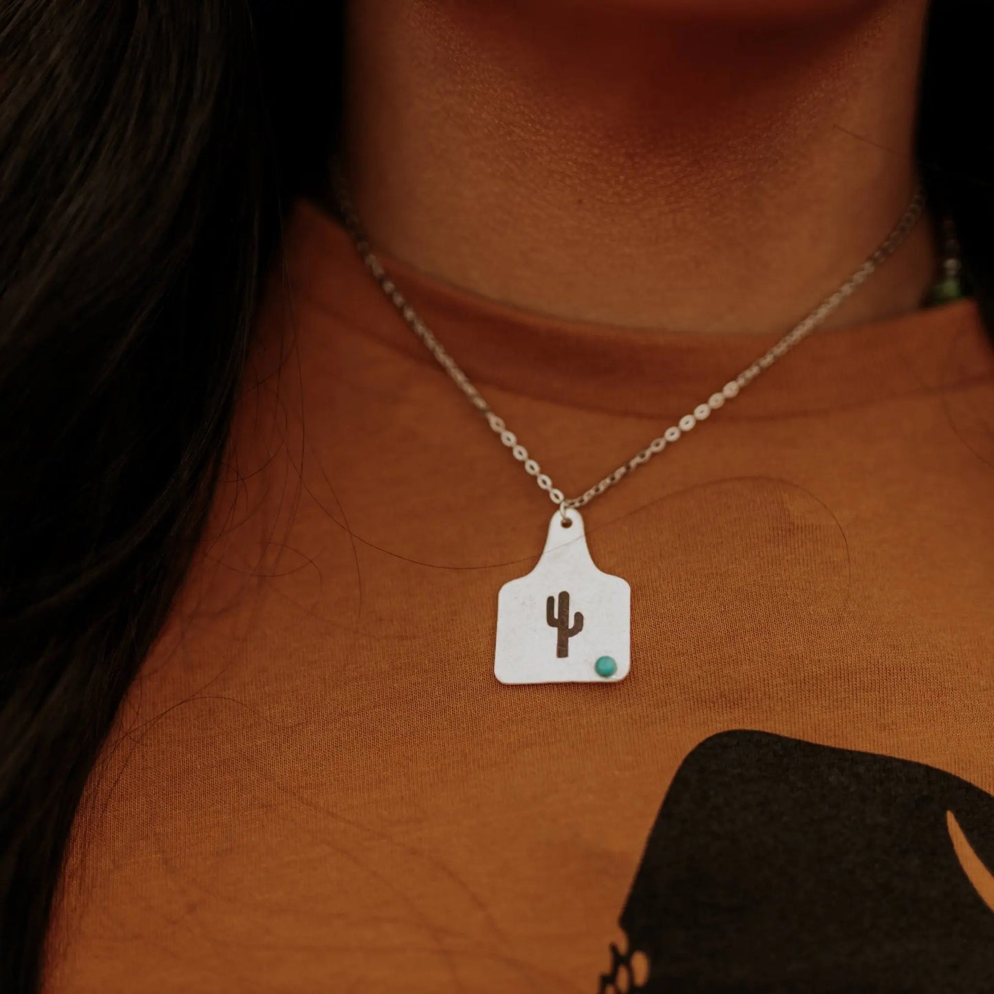 Turquoise Cactus Cattle Tag Necklace Wild Junkie