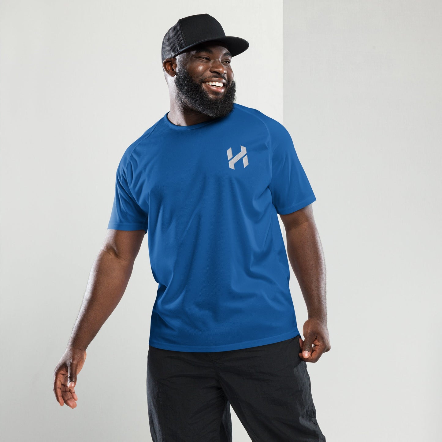 ShopHnH Men’s Performance Jersey – Black Athletic Mesh Workout Shirt | Breathable Polyester Gym & Streetwear Top with 3D Logo