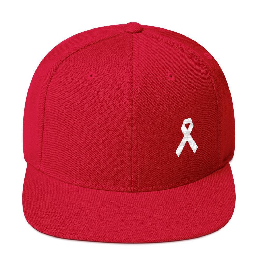 White Awareness Ribbon Flat Brim Snapback Hat