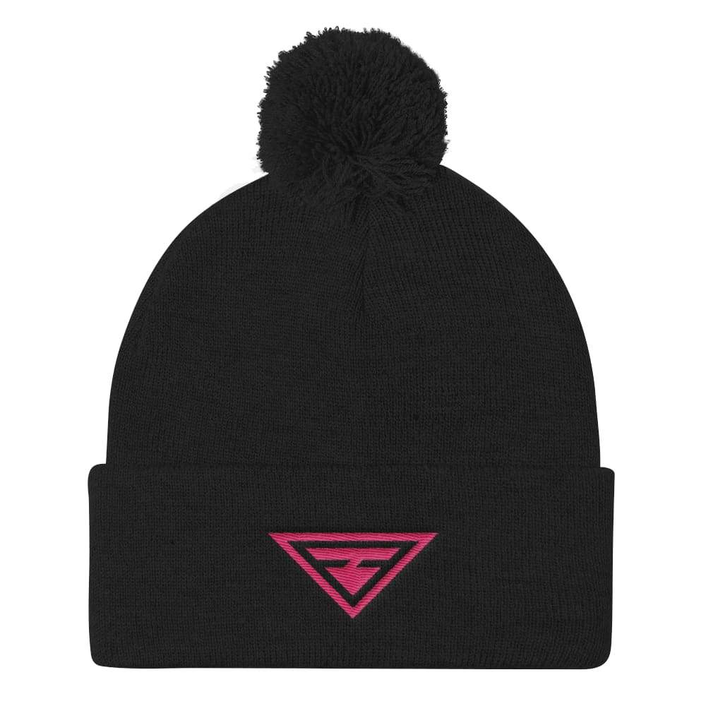 Women's Hero Pom Pom Knit Hat in Black & Pink