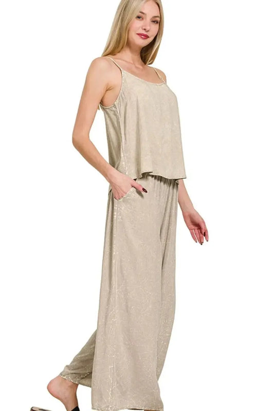 Women's Lounge Set Cami Lounge Set - Acid Wash - Comfy Two Piece