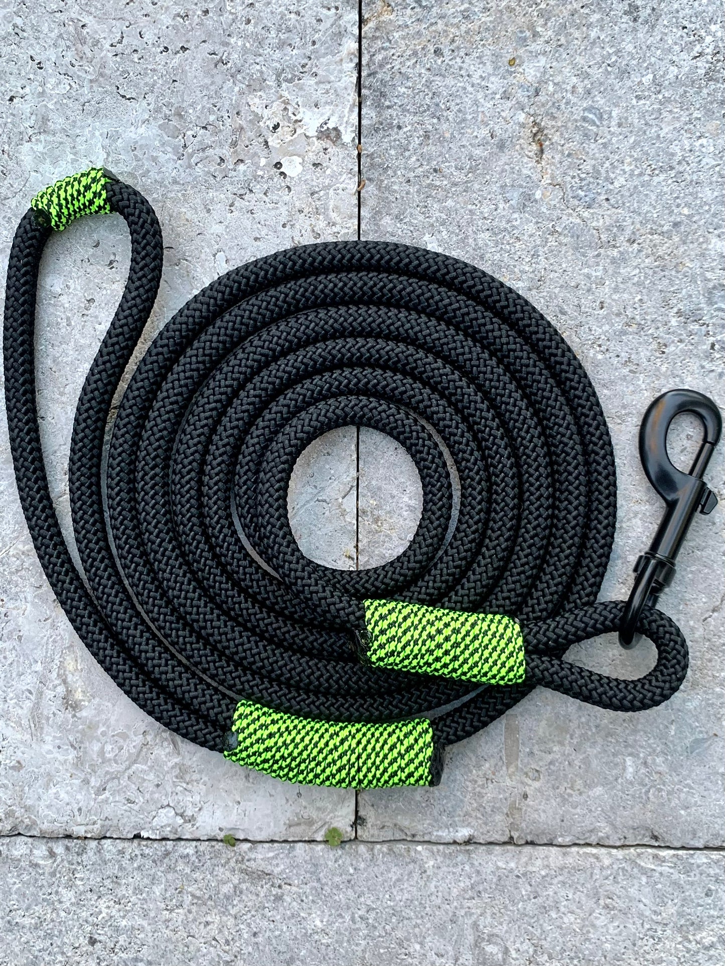 Engineered Jet Black Rope Leash in Electric
