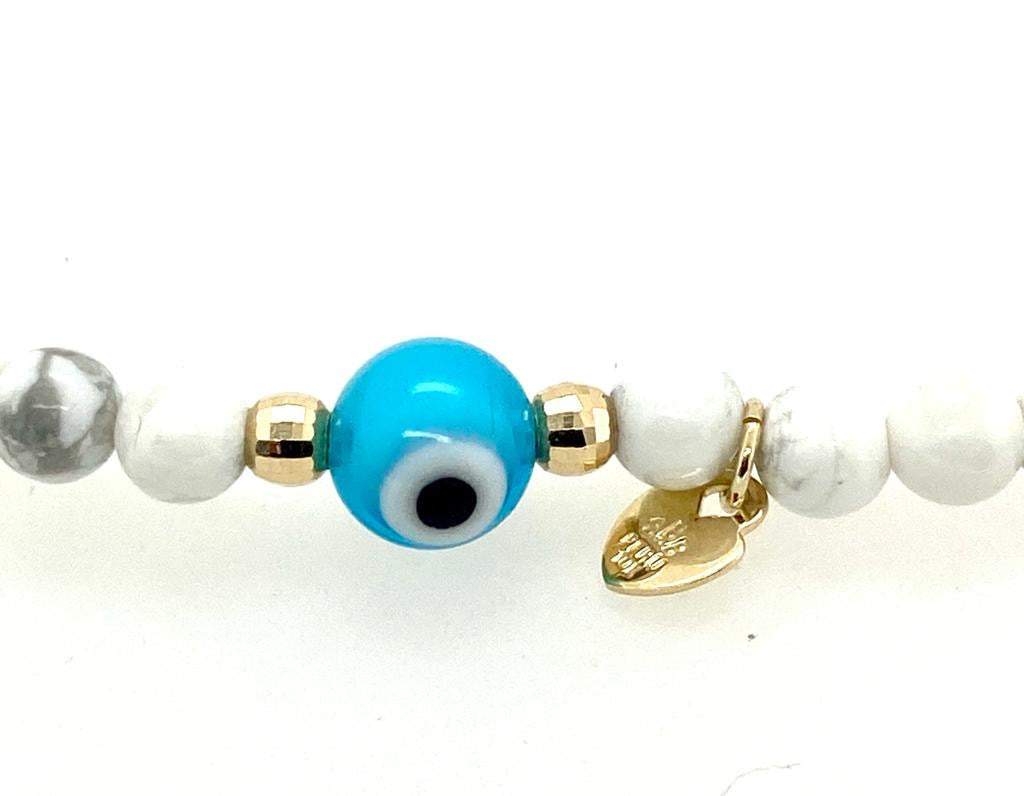 Zoe & Me “The Whimsy” 10k Gold, Howlite Evil Eye Mother/Daughter Bracelet