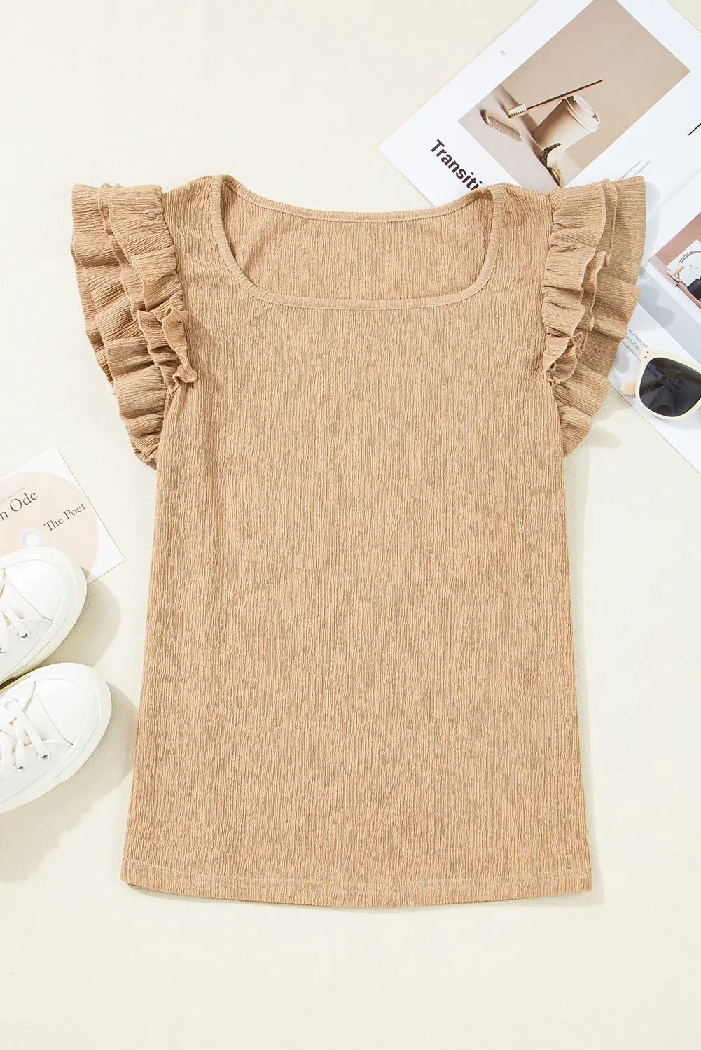 Women's Blouse - Ruffled Sleeve Textured - Southern Belle Style