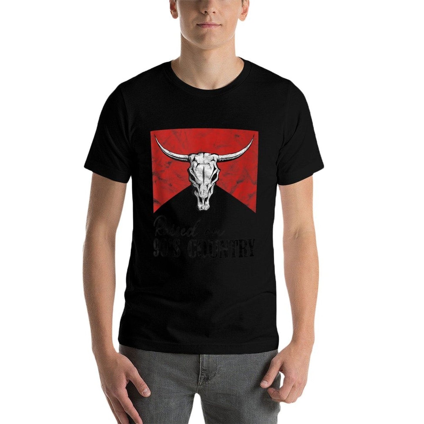 Vintage Western Bull Skull Raised On 90s Country Music  Lightweight T-Shirt