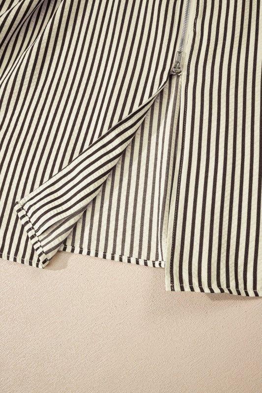Stripe V-Neck Zip Front Midi Dress