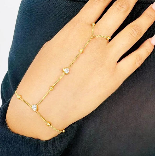 Double Heart Hand Chain Bracelet