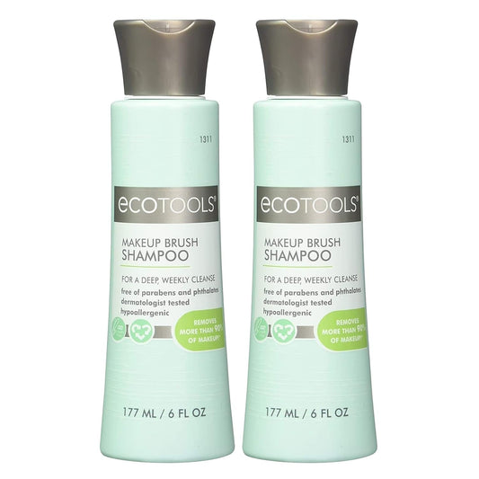 EcoTools Makeup Brush Shampoo – Gentle Plant-Based Cleaner for Makeup Brushes & Sponges | 2 Pack, 6 oz Bottles | Vegan, Hypoallergenic, Eco-Friendly