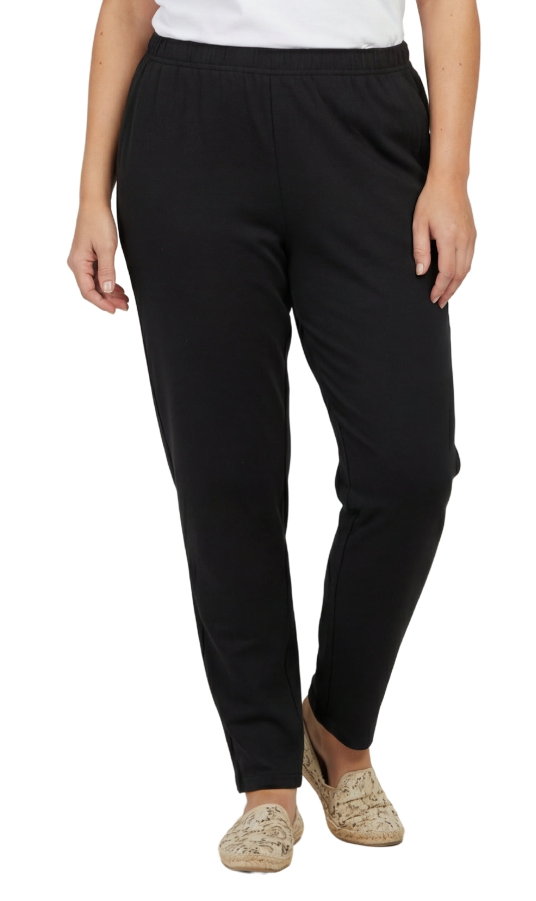 Women's Knit Pull on Pants - Cotton Blend with Flat Front waistband