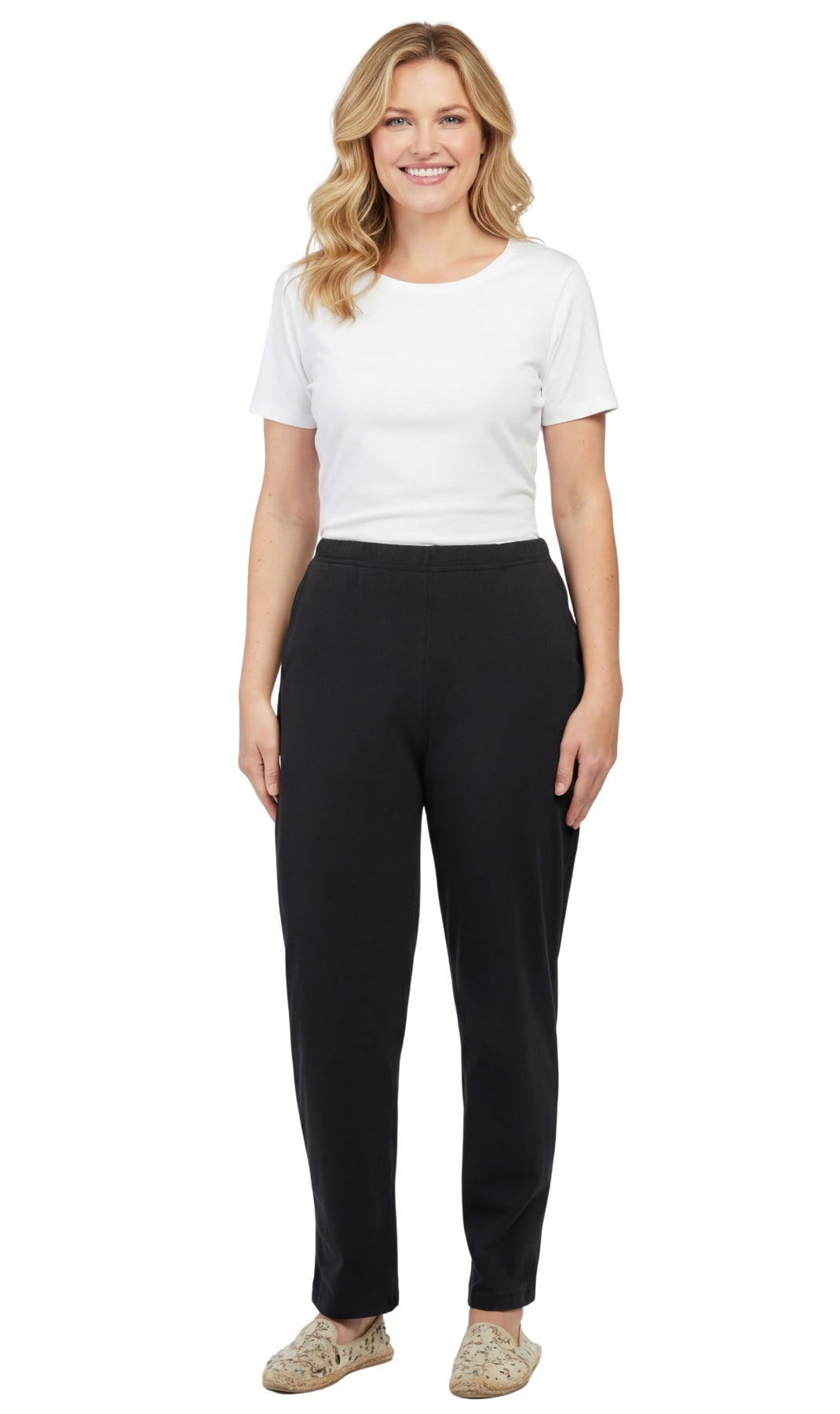 Women's Knit Pull on Pants - Cotton Blend with Flat Front waistband