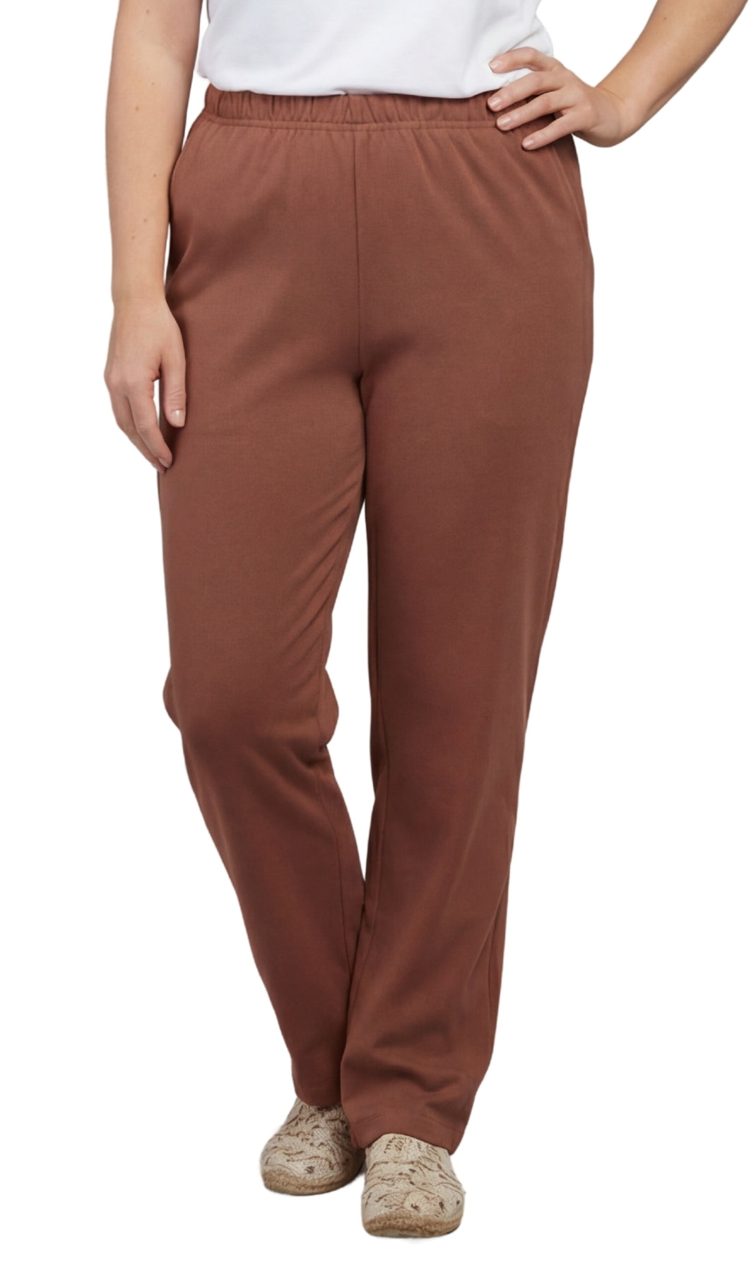 Women's Knit Pull on Pants - Cotton Blend with Flat Front waistband